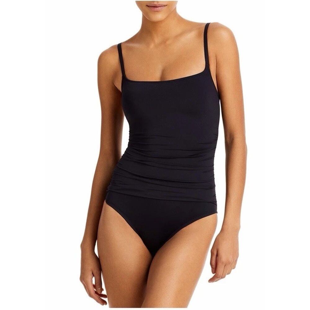 La Blanca Island Goddess Rouched Body Black Mio One Piece Swimsuit Sz 8 NWT $89